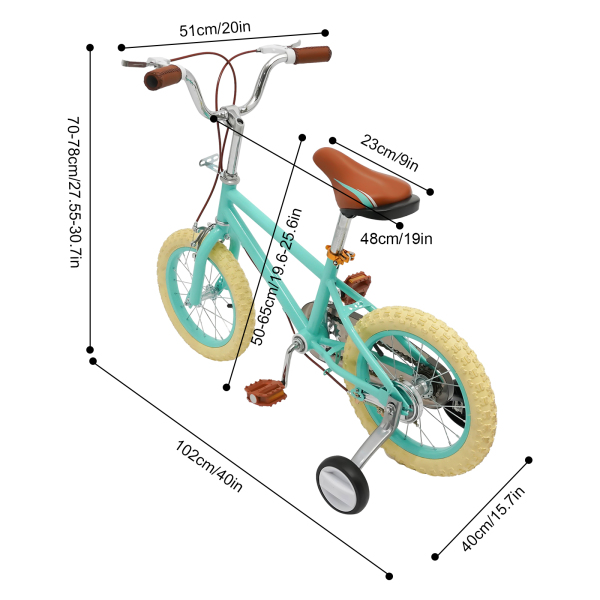Bicicleta infantil de 14 pulgadas para niñas/niños, para niños de 3 a 4 años y una estatura de 90 – 110 cm,Verde Bicicleta infantil de 14 pulgadas para niñas/niños, para niños de 3 a 4 años y una estatura de 90 – 110 cm,Verde