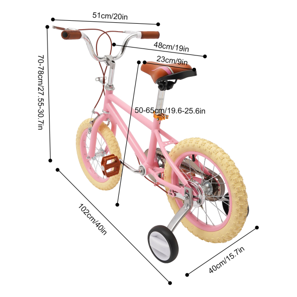 Bicicleta infantil de 14 pulgadas para niñas/niños, para niños de 3 a 4 años y una estatura de 90 – 110 cm (Rosa) Bicicleta infantil de 14 pulgadas para niñas/niños, para niños de 3 a 4 años y una estatura de 90 – 110 cm (Rosa)