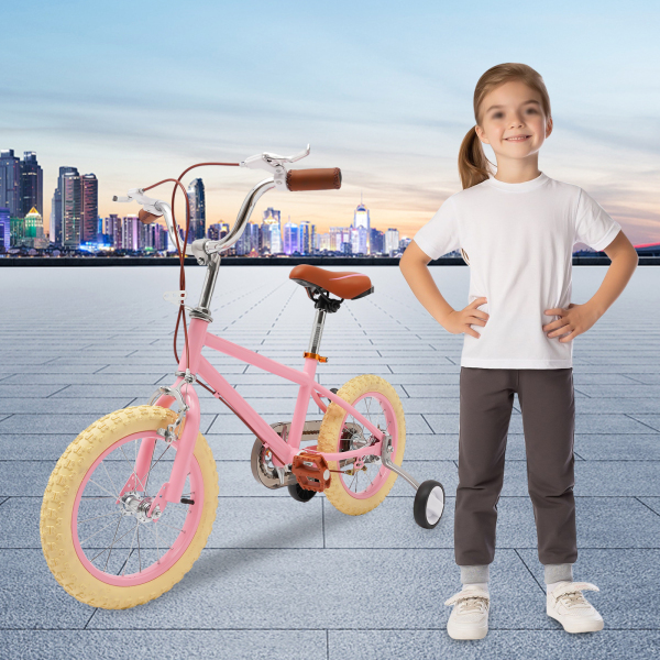 Bicicleta infantil de 14 pulgadas para niñas/niños, para niños de 3 a 4 años y una estatura de 90 – 110 cm (Rosa)
