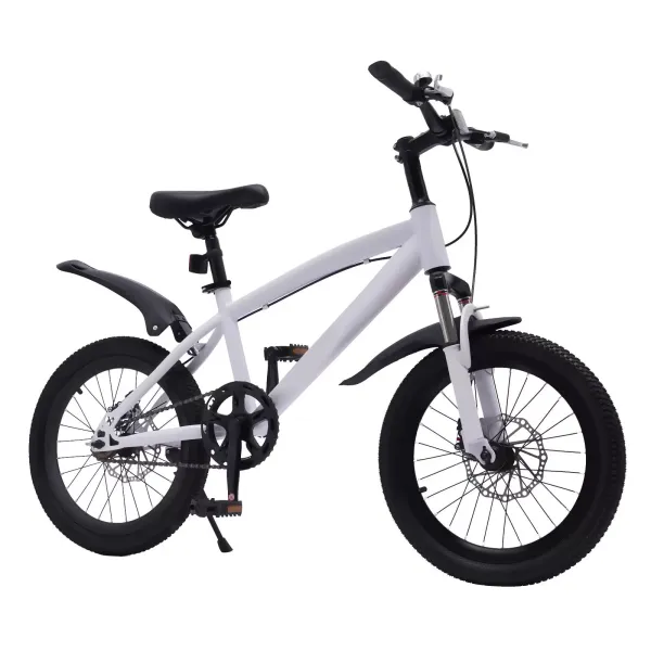 Bicicleta infantil de montaña de 18 pulgadas, con linterna eléctrica, campana de advertencia, para niños y niñas de 1,25 a 1,4 m, color blanco