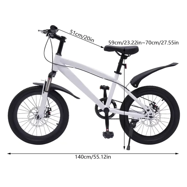 Bicicleta infantil de montaña de 18 pulgadas, con linterna eléctrica, campana de advertencia, para niños y niñas de 1,25 a 1,4 m, color blanco Bicicleta infantil de montaña de 18 pulgadas, con linterna eléctrica, campana de advertencia, para niños y niñas de 1,25 a 1,4 m, color blanco