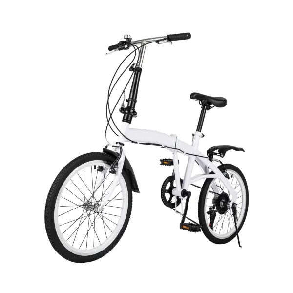 Bicicleta plegable de 20 pulgadas, 6 velocidades, altura ajustable para niños y adultos, adecuado para carreteras, montañas, carreras, color blanco