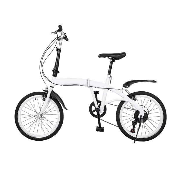 Bicicleta plegable de 20 pulgadas, 6 velocidades, altura ajustable para niños y adultos, adecuado para carreteras, montañas, carreras, color blanco
