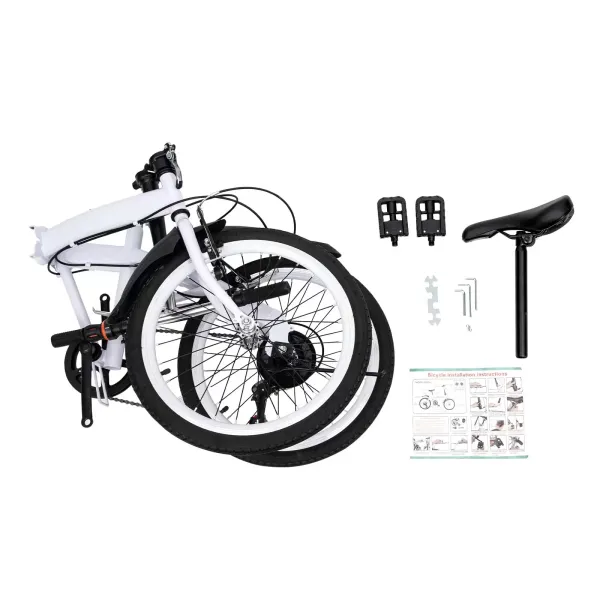 Bicicleta plegable de 20 pulgadas, 6 velocidades, altura ajustable para niños y adultos, adecuado para carreteras, montañas, carreras, color blanco Bicicleta plegable de 20 pulgadas, 6 velocidades, altura ajustable para niños y adultos, adecuado para carreteras, montañas, carreras, color blanco