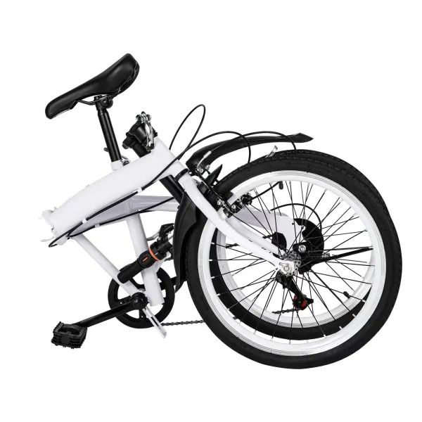 Bicicleta plegable de 20 pulgadas, 6 velocidades, altura ajustable para niños y adultos, adecuado para carreteras, montañas, carreras, color blanco