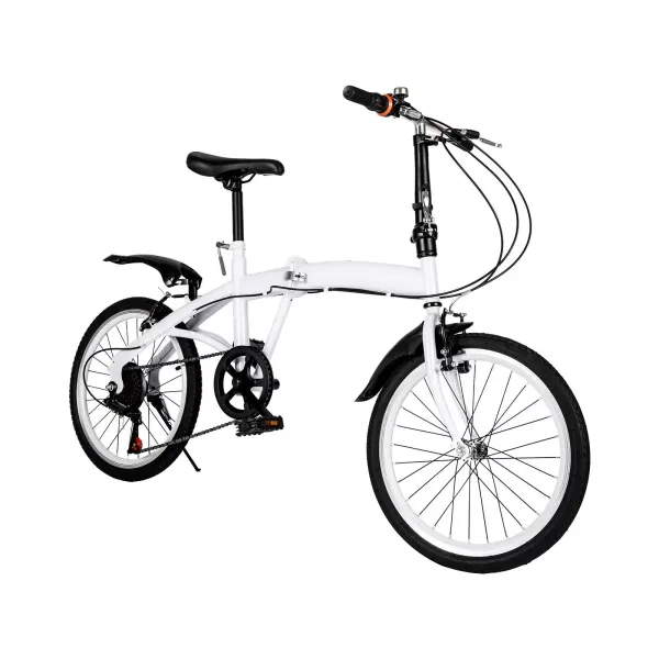 Bicicleta plegable de 20 pulgadas, 6 velocidades, altura ajustable para niños y adultos, adecuado para carreteras, montañas, carreras, color blanco