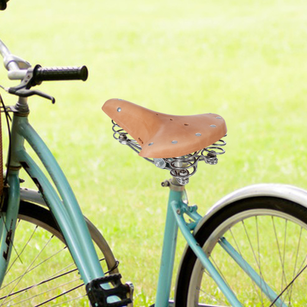 Sillín de piel para bicicleta, diseño retro, color marrón