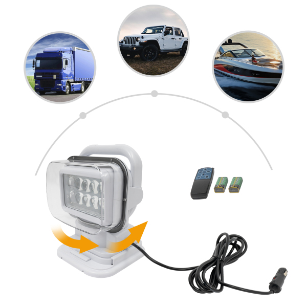 50W Foco de búsqueda giratorio con control remoto inalámbrico, 8000 LM, LED, 18,5 x 15 x 23 cm, blanco
