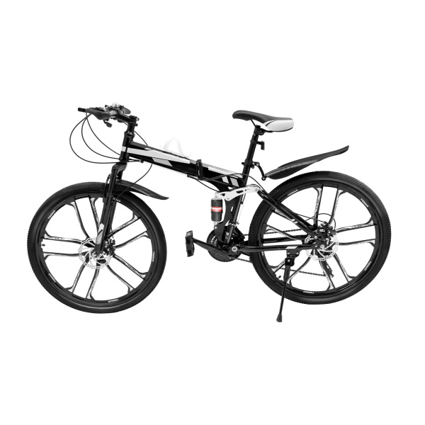 Bicicleta de montaña plegable 26 pulgadas doble absorción de choque marco de fibra de carbono 21 velocidades MTB