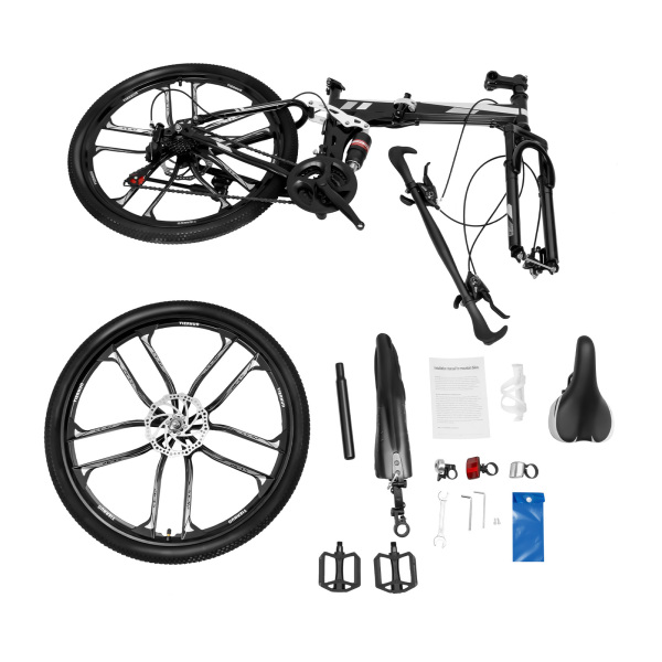 Bicicleta de montaña plegable 26 pulgadas doble absorción de choque marco de fibra de carbono 21 velocidades MTB Bicicleta de montaña plegable 26 pulgadas doble absorción de choque marco de fibra de carbono 21 velocidades MTB