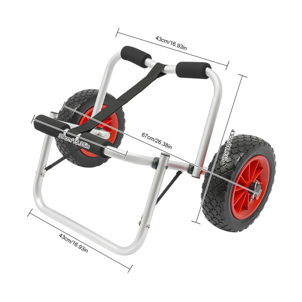 Carro plegable de canoa, con 2 ruedas, con correas de amarre con 1 correa + 2 hebillas fijas, marco de aluminio Carro plegable de canoa, con 2 ruedas, con correas de amarre con 1 correa + 2 hebillas fijas, marco de aluminio