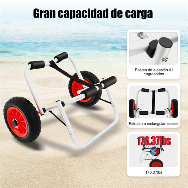 Carro plegable de canoa, con 2 ruedas, con correas de amarre con 1 correa + 2 hebillas fijas, marco de aluminio