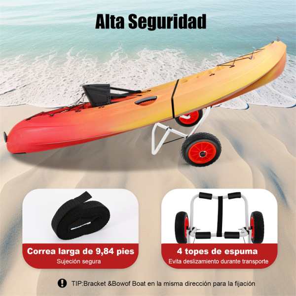 Carro plegable de canoa, con 2 ruedas, con correas de amarre con 1 correa + 2 hebillas fijas, marco de aluminio