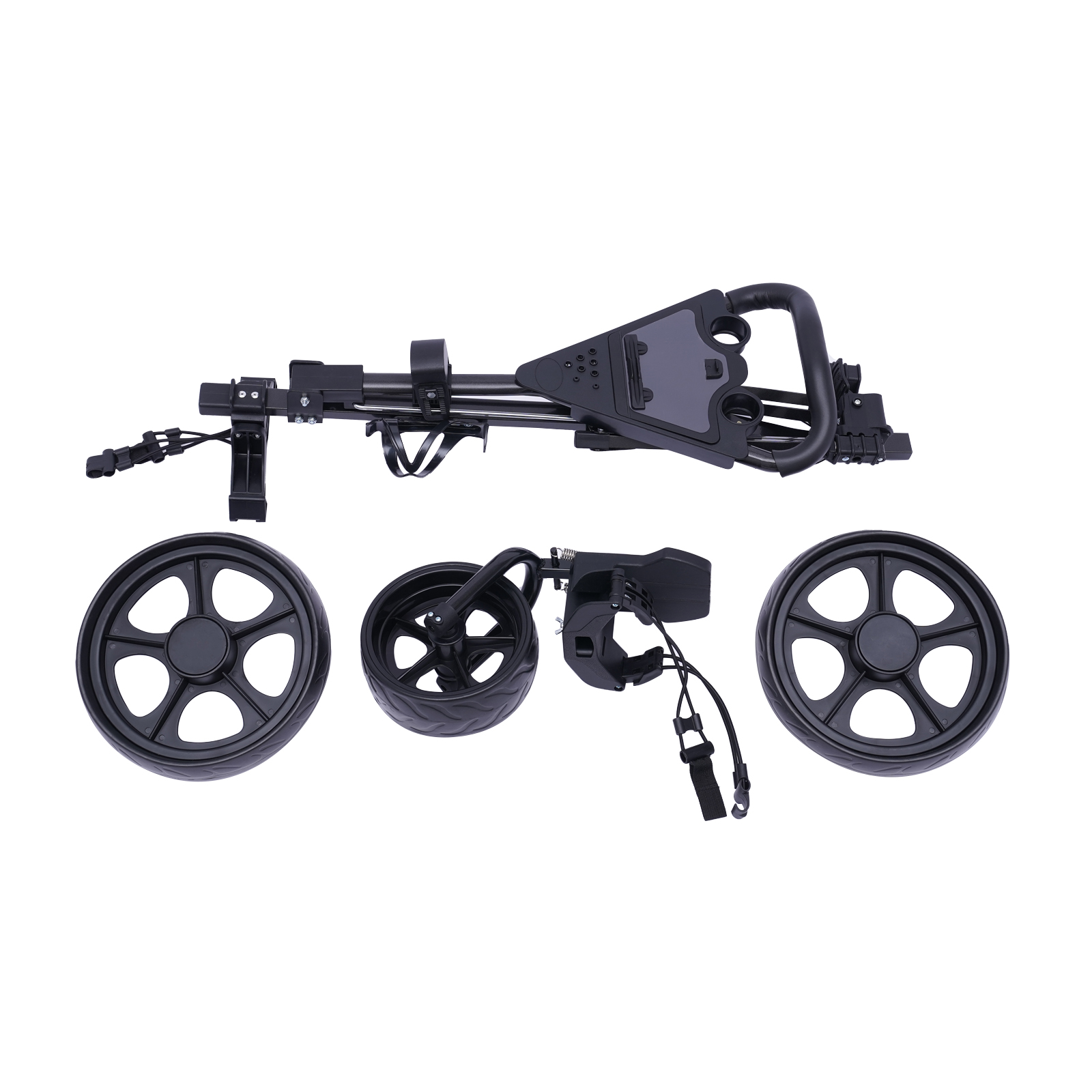 3 ruedas Carrito de golf plegable con freno de pie, abierto y cerrado en UN segundo, portavasos gratuito incluido 3 ruedas Carrito de golf plegable con freno de pie, abierto y cerrado en UN segundo, portavasos gratuito incluido