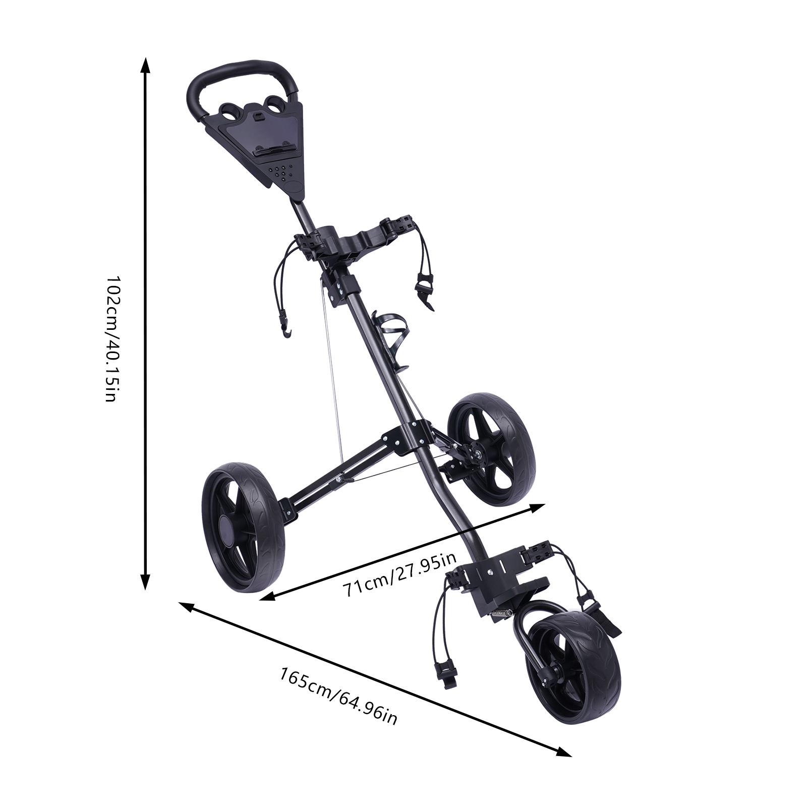 3 ruedas Carrito de golf plegable con freno de pie, abierto y cerrado en UN segundo, portavasos gratuito incluido 3 ruedas Carrito de golf plegable con freno de pie, abierto y cerrado en UN segundo, portavasos gratuito incluido