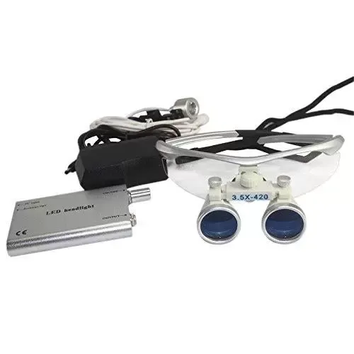 Lupa binocular para laboratorio (3,5x420 mm, incluye linterna LED)