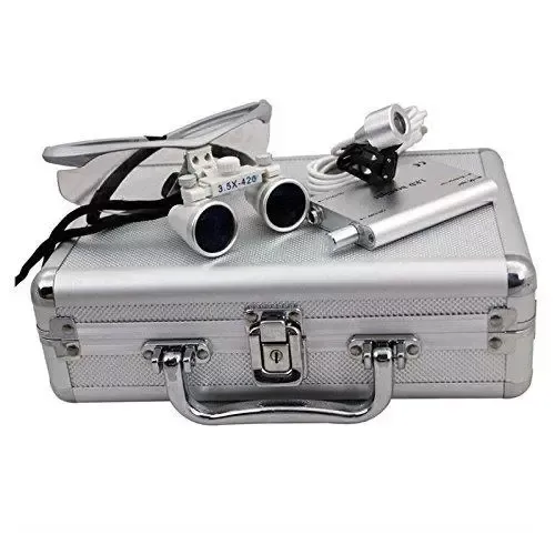 CNCEST Lupa binocular Dental Surgical Binocular 3.5 x 420 mm + LED Dental lámpara de aumento con la funda