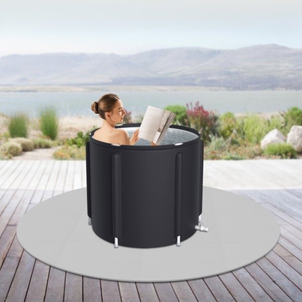 Alfombrilla de baño con aislamiento de EVA redondo, para piscina al aire libre, 196 cm x 12 mm, color gris