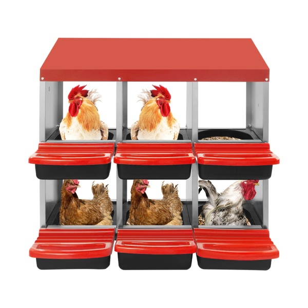 Nido rojo de 6 rejillas para gallinas ponedoras. Resistente al agua, a los arañazos y a la presión