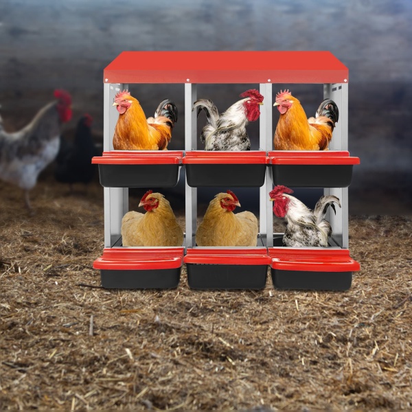 Nido rojo de 6 rejillas para gallinas ponedoras. Resistente al agua, a los arañazos y a la presión