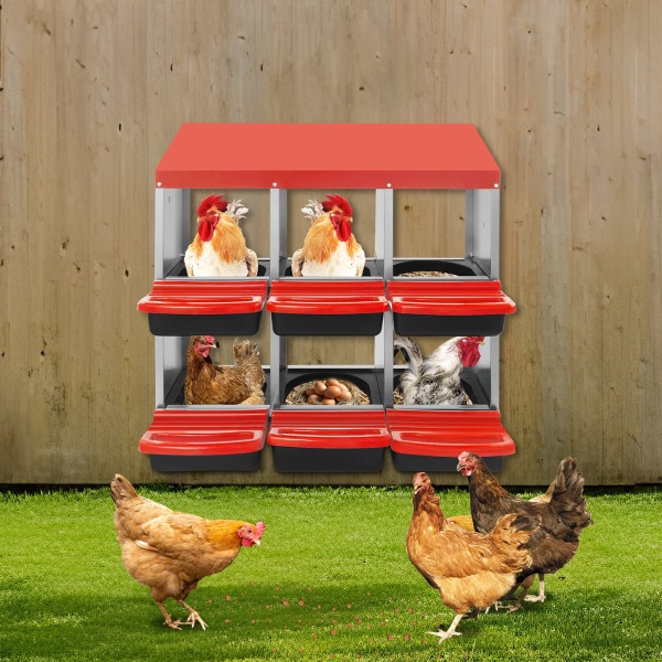 Nido rojo de 6 rejillas para gallinas ponedoras. Resistente al agua, a los arañazos y a la presión