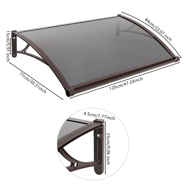 Cobertizo de arco para puerta de entrada de 84 × 120 cm, cobertizo de arco para exteriores - Soporte marrón + cobertizo marrón
