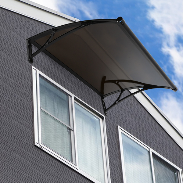 Caseta de lluvia en arco para puerta de entrada de 84 × 120 cm, caseta de lluvia en arco para exteriores - Soporte negro + cobertizo marrón