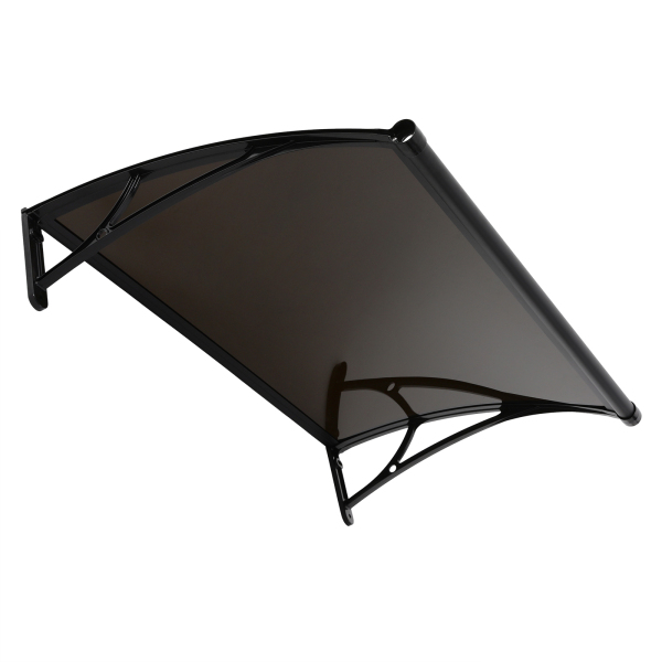 Caseta de lluvia en arco para puerta de entrada de 84 × 120 cm, caseta de lluvia en arco para exteriores - Soporte negro + cobertizo marrón