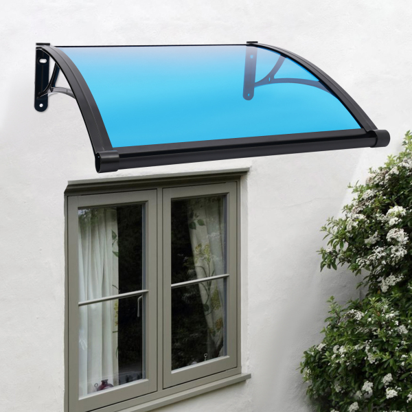 Toldo para ventana y puerta de 80×80 cm, toldo exterior para ventana, toldo con fregadero grande - Soporte negro + cobertizo azul lago Toldo para ventana y puerta de 80×80 cm, toldo exterior para ventana, toldo con fregadero grande - Soporte negro + cobertizo azul lago
