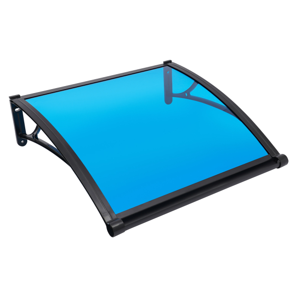 Toldo para ventana y puerta de 80×80 cm, toldo exterior para ventana, toldo con fregadero grande - Soporte negro + cobertizo azul lago