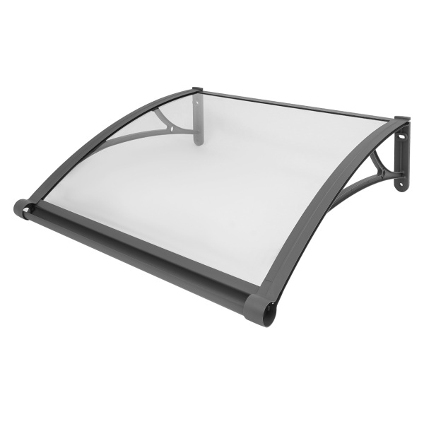 Toldo para ventana y puerta de 80×80 cm, toldo exterior para ventana, toldo para ventana con fregadero grande - Soporte gris + cobertizo transparente