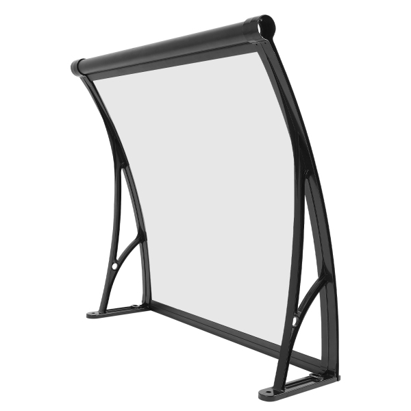 Toldo para ventana y puerta de 80×80 cm, toldo exterior para ventana, toldo para ventana con fregadero grande - Soporte negro + cobertizo transparente