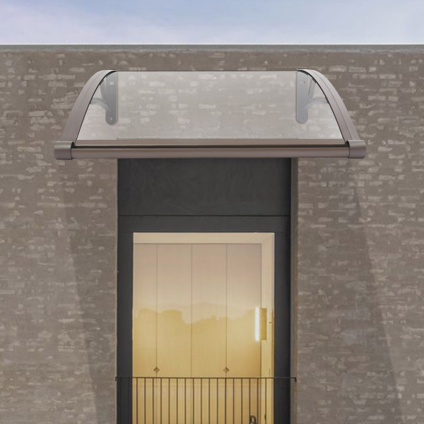 Toldo para ventana y puerta de 80×80 cm, toldo exterior para ventana, toldo para ventana con fregadero grande - Soporte marrón + cobertizo transparente