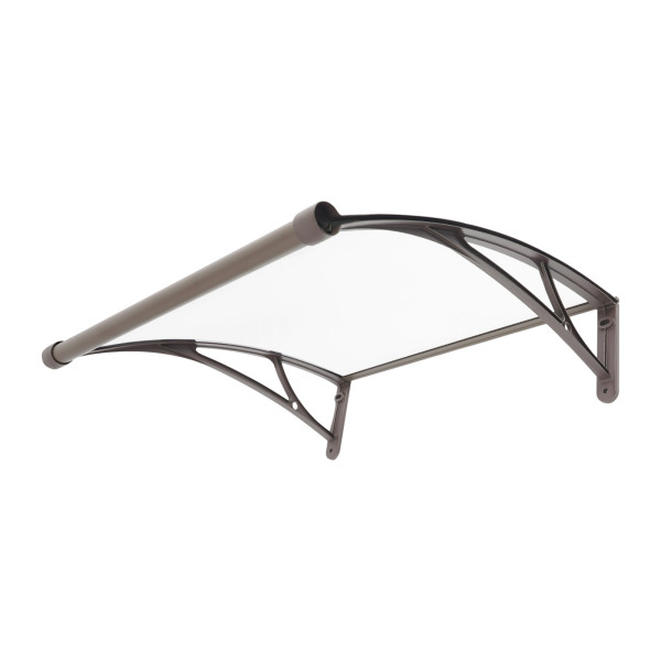 Toldo para ventana y puerta de 80×80 cm, toldo exterior para ventana, toldo para ventana con fregadero grande - Soporte marrón + cobertizo transparente