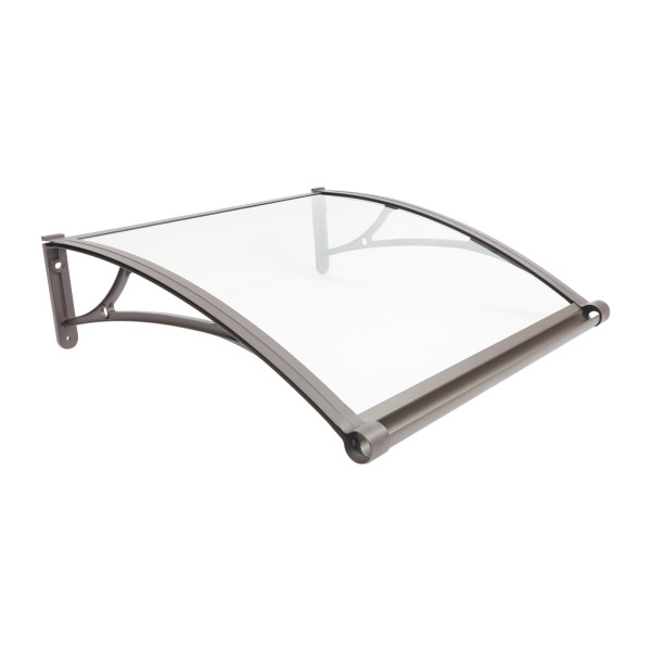 Toldo para ventana y puerta de 80×80 cm, toldo exterior para ventana, toldo para ventana con fregadero grande - Soporte marrón + cobertizo transparente