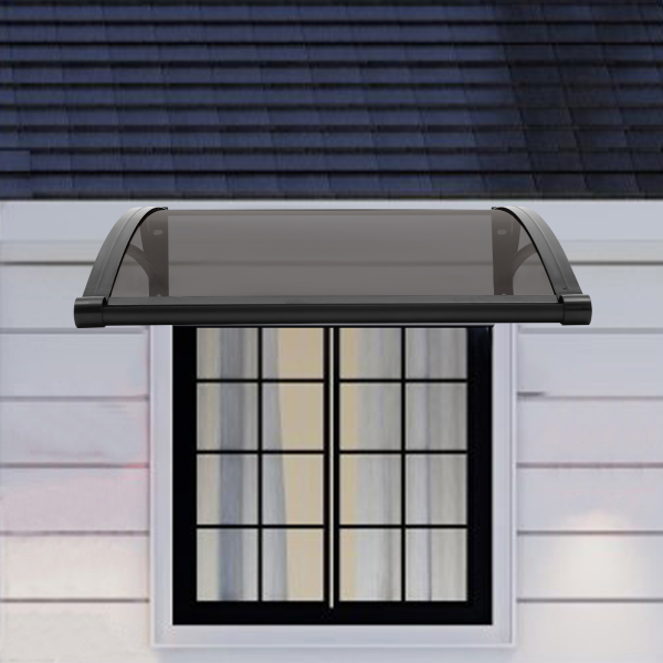 Toldo para ventana y puerta de 80×80 cm, toldo exterior para ventana, toldo para ventana con fregadero grande - Soporte negro + cobertizo marrón