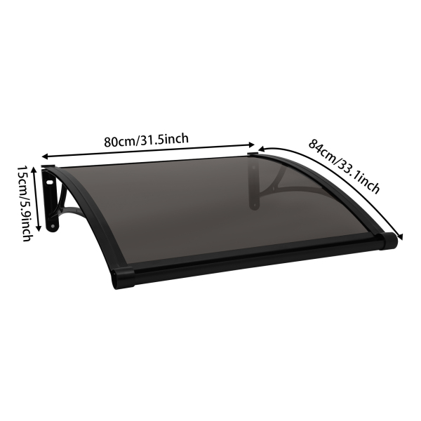 Toldo para ventana y puerta de 80×80 cm, toldo exterior para ventana, toldo para ventana con fregadero grande - Soporte negro + cobertizo marrón
