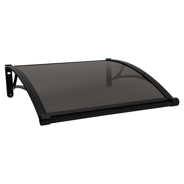 Toldo para ventana y puerta de 80×80 cm, toldo exterior para ventana, toldo para ventana con fregadero grande - Soporte negro + cobertizo marrón