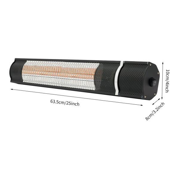 Calentador de pared infrarrojo lejano impermeable para exteriores - Negro