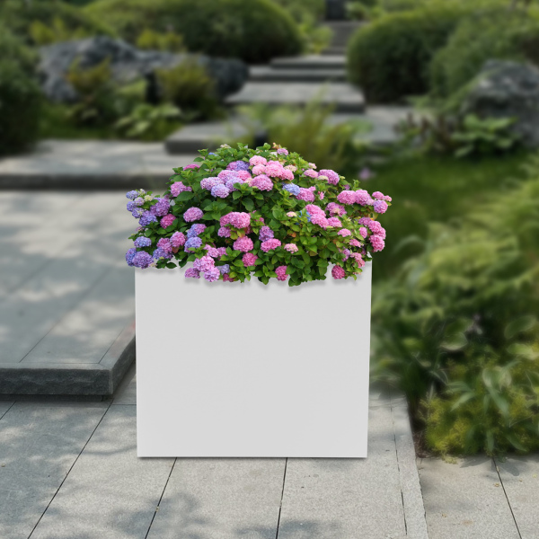 Jardinera cubo, Jardinera exterior interior, Jardinera exterior cuadrada, 20*20*20in, Blanco