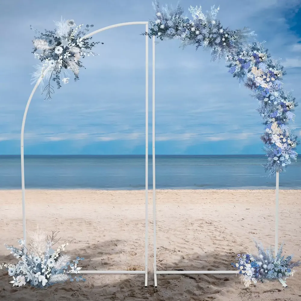 Marco de metal para arco de boda, marco de flores, arco de jardín, soporte de fondo para fotomatón 0.9m * 1.8m Blanco