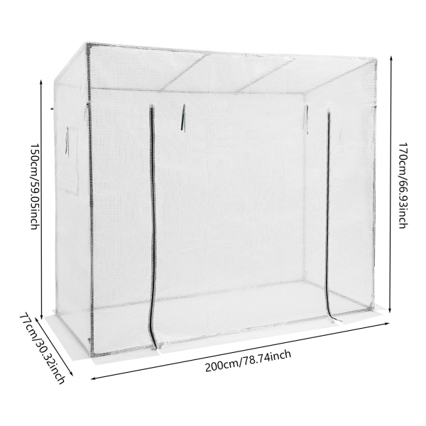 200x77x170cm Invernadero para Plantas, Kit de Invernadero con Ventana, Invernadero para Exteriores - Blanco