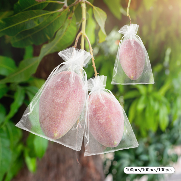 300 piezas, Bolsas de protección para frutas, Bolsas de malla para jardín con cordón, Bolsas de malla para frutas, Blanco
