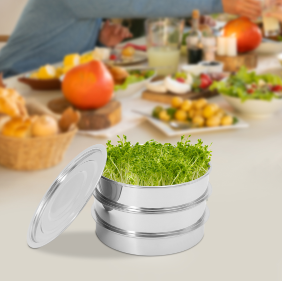 Caja para brotes germinados, recipiente para germinar semillas, con tapa, juego de brotes apilable, acero inoxidable
