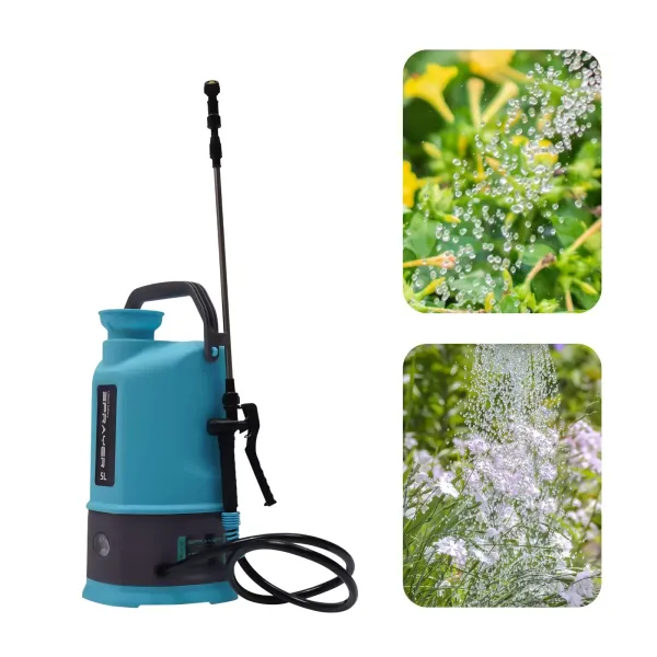 Pulverizador eléctrico de jardín de 5L con batería, pulverizador de jardín con lanza de 80 cm, para malas hierbas con 2 boquillas ajustables