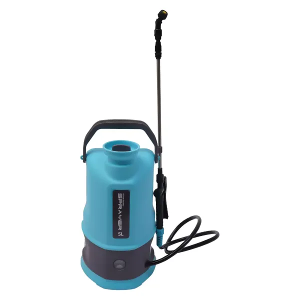 Pulverizador eléctrico de jardín de 5L con batería, pulverizador de jardín con lanza de 80 cm, para malas hierbas con 2 boquillas ajustables