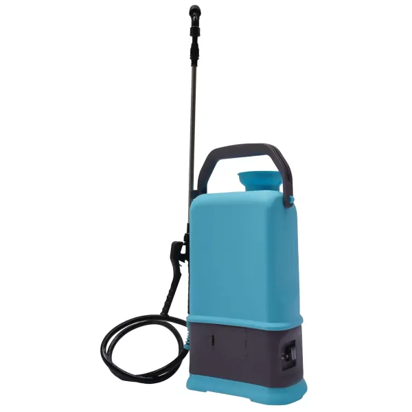 Pulverizador eléctrico de jardín de 5L con batería, pulverizador de jardín con lanza de 80 cm, para malas hierbas con 2 boquillas ajustables