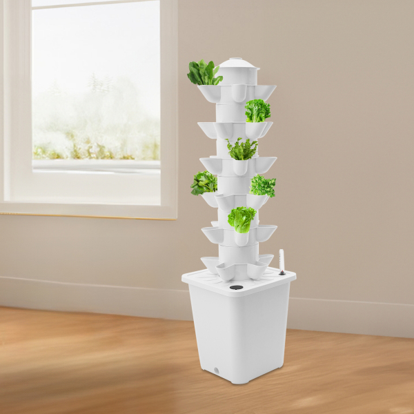 Kit de Cultivo Vertical Hidropónico de 30 Hoyos - Tanque de Agua Blanco