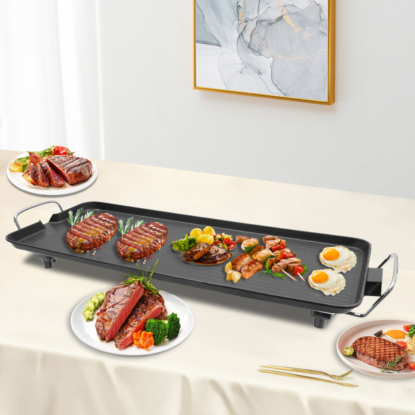 Barbacoa de exterior, Parrilla eléctrica, Barbacoa para exterior Camping Patio trasero, 1500W, 68*28*7cm, Negro