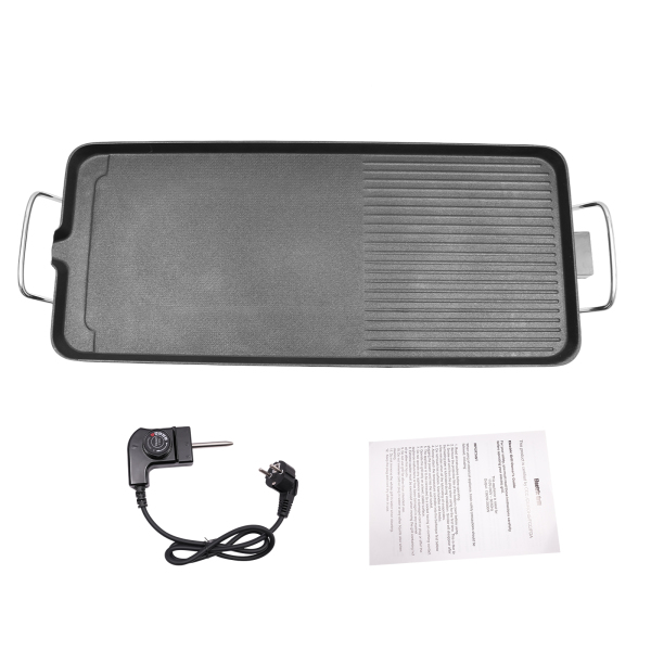 Barbacoa de exterior, Parrilla eléctrica, Barbacoa para exterior Camping Patio trasero, 1500W, 68*28*7cm, Negro